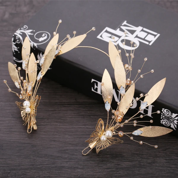 Chic / Beautiful Gold Bridal Jewelry 2019 Metal Leaf Pearl Crystal Headpieces Earrings Wedding Accessories