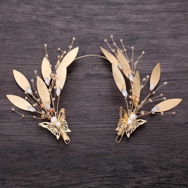Chic / Beautiful Gold Bridal Jewelry 2019 Metal Leaf Pearl Crystal Headpieces Earrings Wedding Accessories