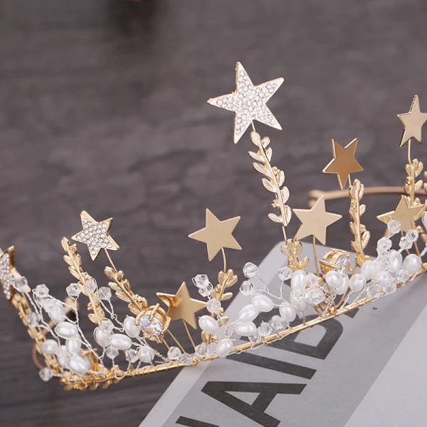 Chic / Beautiful Gold Star Bridal Jewelry 2019 Metal Pearl Crystal Tiara Tassel Earrings Wedding Accessories