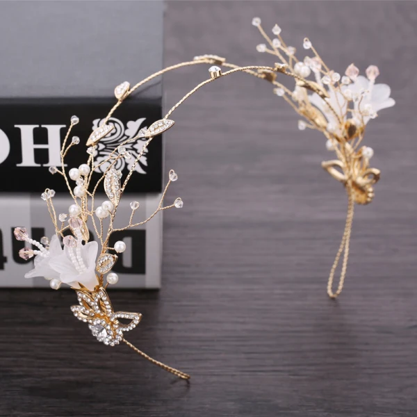 Flower Fairy Gold Bridal Jewelry 2019 Metal Pearl Crystal Flower Rhinestone Headpieces Tassel Earrings Wedding Accessories