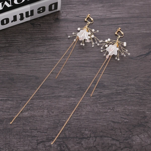Flower Fairy Gold Bridal Jewelry 2019 Metal Pearl Crystal Flower Rhinestone Headpieces Tassel Earrings Wedding Accessories