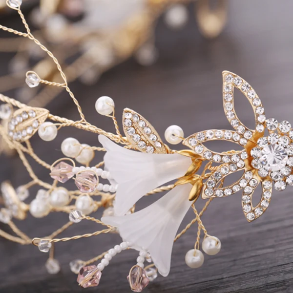 Flower Fairy Gold Bridal Jewelry 2019 Metal Pearl Crystal Flower Rhinestone Headpieces Tassel Earrings Wedding Accessories