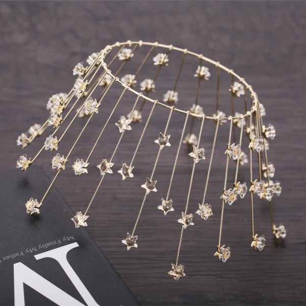 Modest / Simple Gold Bridal Hair Accessories 2019 Metal Star Crystal Tiara Wedding Accessories