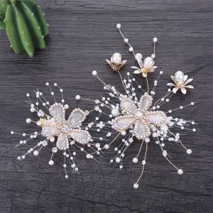 Schöne Gold Haarschmuck Braut 2019 Metall Kopfschmuck Blumen Strass Perle Brautaccessoires