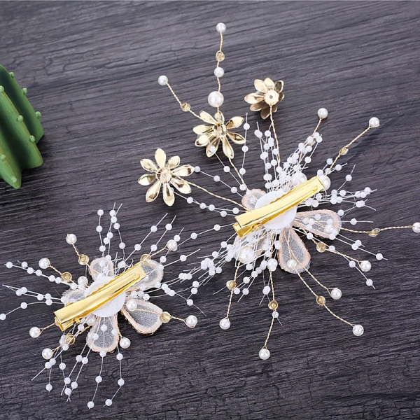 Snygga / Fina Guld Brud Huvudbonad 2019 Metall Hårsmycken Blomma Rhinestone Pärla Tillbehör