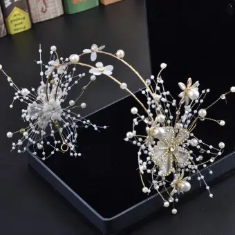 Fine Gull Har Tilbehor 2019 Metall Rhinestone Blomst Perle Hodepynt Bryllup Tilbehør