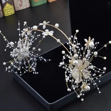 Piękne Złote Ozdoby Do Włosów Ślubne 2019 Metal Rhinestone Kwiat Perła Ozdoby Do Włosów Ślub Akcesoria