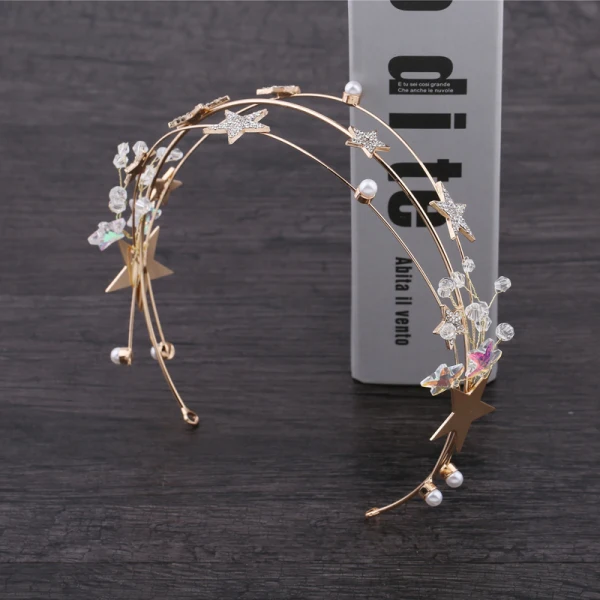 Chic / Beautiful Gold Accessories 2019 Metal Star Rhinestone Crystal Pearl Headpieces Tassel Earrings
