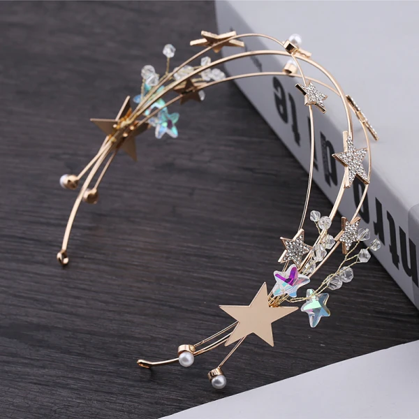 Chic / Beautiful Gold Accessories 2019 Metal Star Rhinestone Crystal Pearl Headpieces Tassel Earrings