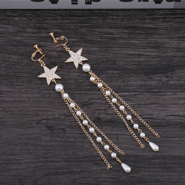 Chic / Beautiful Gold Accessories 2019 Metal Star Rhinestone Crystal Pearl Headpieces Tassel Earrings