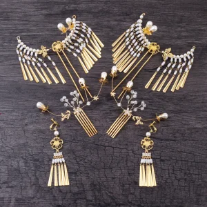 Fine Gull Brudesmykker 2019 Metall Krystall Perle Beading Hodepynt Øredobber Bryllup Tilbehør