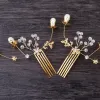 Hermoso Oro Joyas 2019 Metal Crystal Perla Rebordear Tocados Pendientes Boda Accesorios