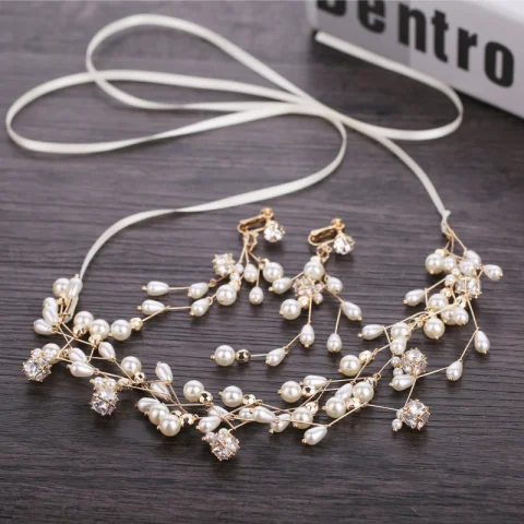 Elegant Gold Wedding Headbands Bridal Hair Accessories 2019 Metal Zircon Pearl Headpieces Earrings Accessories