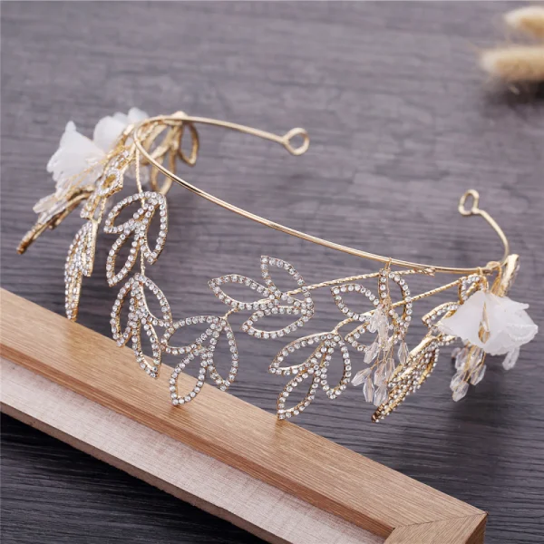 Eleganta Guld Bröllop Brudsmycken 2019 Metall Blomma Rhinestone Tiara Kristall Örhängen Tillbehör