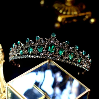 Vintage Retro Baroque Green Rhinestone Tiara 2019 Metal Bridal Hair Accessories