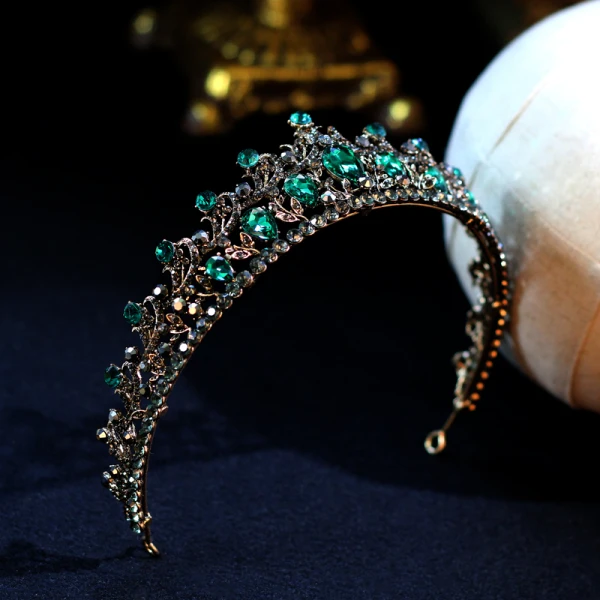 Vintage Barokk Grønn Rhinestone Tiara 2019 Metall Har Tilbehor