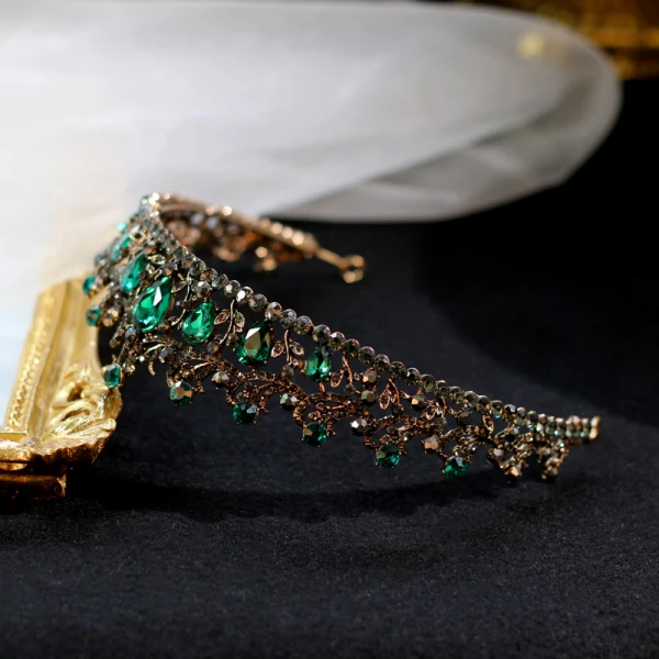 Vintage Barokk Grønn Rhinestone Tiara 2019 Metall Har Tilbehor