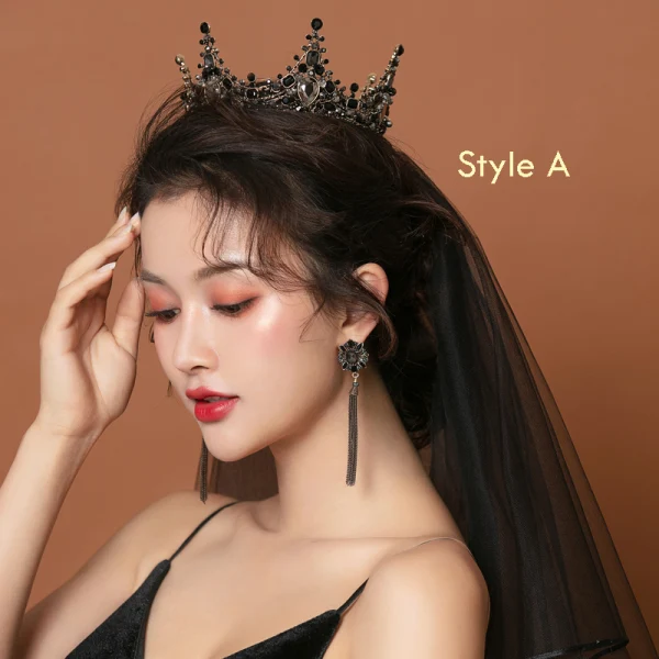 Vintage Barokowy Czarne Biżuteria Ślubna 2019 Metal Rhinestone Tiara Kutas Kolczyki Ślub Akcesoria