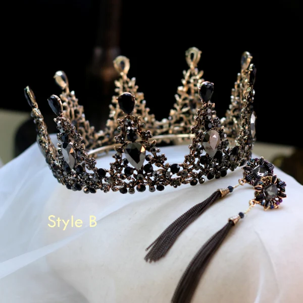 Vintage Barokowy Czarne Biżuteria Ślubna 2019 Metal Rhinestone Tiara Kutas Kolczyki Ślub Akcesoria