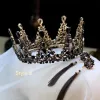 Vintage / Retro Baroque Black Bridal Jewelry 2019 Metal Rhinestone Tiara Tassel Earrings Wedding Accessories