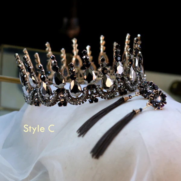 Vintage Barokowy Czarne Biżuteria Ślubna 2019 Metal Rhinestone Tiara Kutas Kolczyki Ślub Akcesoria