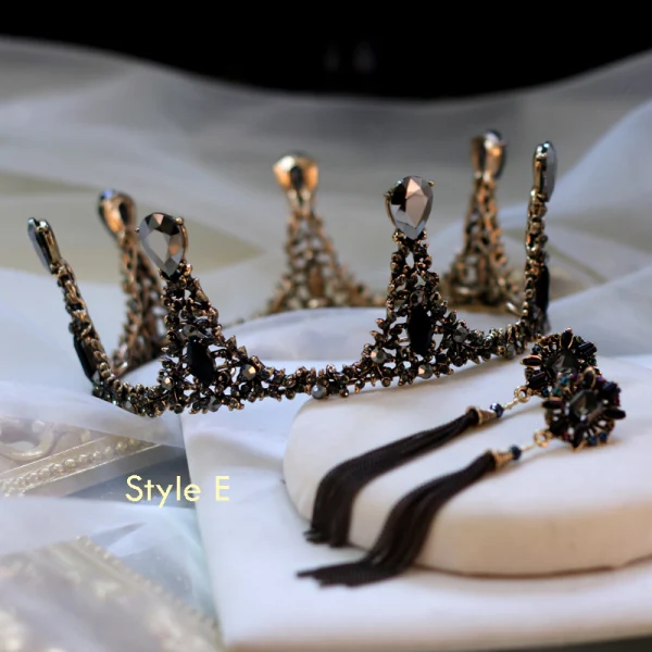 Vintage Barokowy Czarne Biżuteria Ślubna 2019 Metal Rhinestone Tiara Kutas Kolczyki Ślub Akcesoria