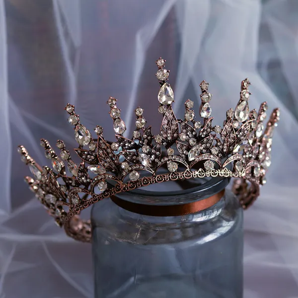Vintage / Retro Baroque Black Rhinestone Tiara 2019 Metal Bridal Hair Accessories