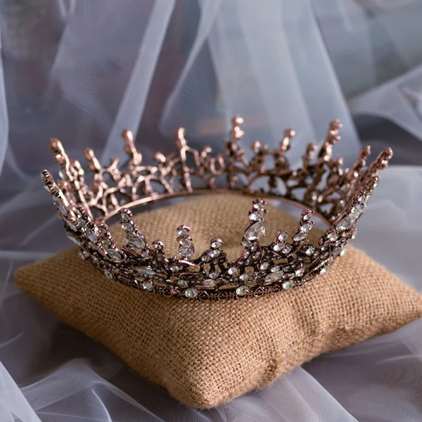 Vintage / Retro Baroque Black Rhinestone Tiara 2019 Metal Bridal Hair Accessories