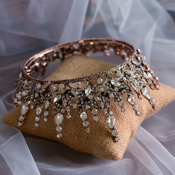 Vintage / Retro Baroque Black Rhinestone Tiara 2019 Metal Bridal Hair Accessories