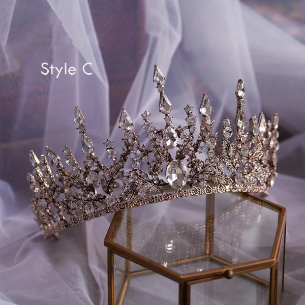 Vintage / Retro Baroque Black Rhinestone Tiara 2019 Metal Bridal Hair Accessories