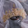 Chic / Beautiful Gold Bridal Hair Accessories 2019 Metal Handmade  Beading Pearl Rhinestone Tiara Wedding Accessories