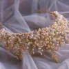 Chic / Beautiful Gold Bridal Hair Accessories 2019 Metal Handmade  Beading Pearl Rhinestone Tiara Wedding Accessories