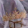 Schöne Gold Haarschmuck Braut  2019 Metall Handgefertigt Perlenstickerei Perle Strass Diadem Hochzeit Brautaccessoires