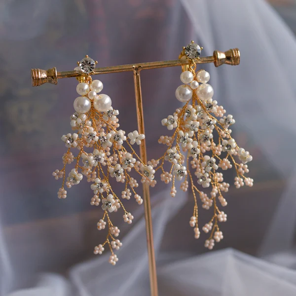 Snygga / Fina Guld Brud Huvudbonad 2019 Metall Handgjort Beading Pärla Rhinestone Tiara Bröllop Tillbehör