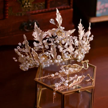Elegant Gold Bridal Jewelry 2019 Metal Pearl Rhinestone Tiara Tassel Earrings Wedding Accessories