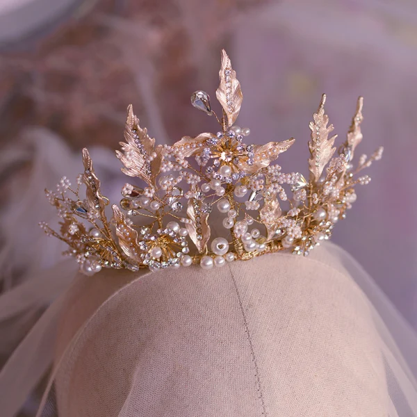 Elegant Gold Bridal Jewelry 2019 Metal Pearl Rhinestone Tiara Tassel Earrings Wedding Accessories