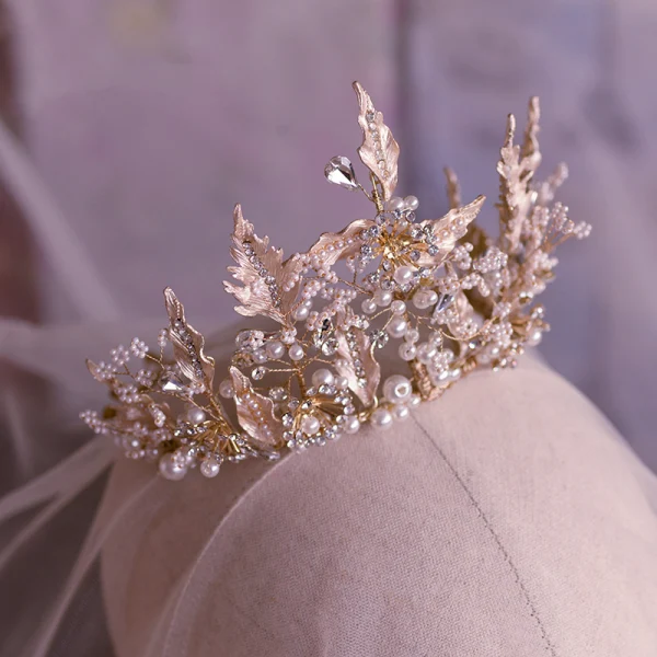 Elegant Gold Bridal Jewelry 2019 Metal Pearl Rhinestone Tiara Tassel Earrings Wedding Accessories