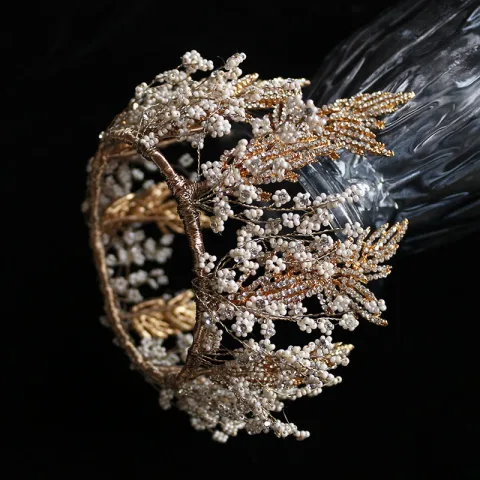 Luxus / Herrlich Gold Haarschmuck Braut  2019 Legierung Perlenstickerei Strass Diadem Hochzeit Brautaccessoires