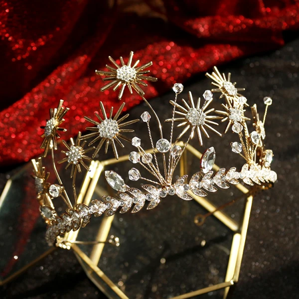 Chic / Beautiful Gold Bridal Jewelry 2019 Alloy Rhinestone Flower Crystal Tiara Earrings Wedding Accessories