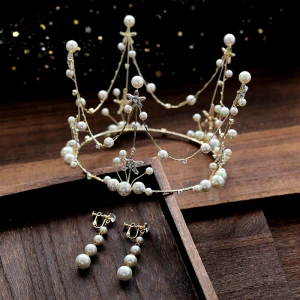 Chic Belle Doré Bijoux Mariage 2019 Alliage Perle Faux Diamant Tiare Boucles D 039 Oreilles Mariage Accessorize
