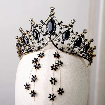 Vintage Barokowy Czarne Kryształ Złote Metal Tiara 2019 Stop Kutas Kolczyki Biżuteria Ślubna