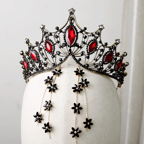 Vintage Barokowy Czarne Kryształ Złote Metal Tiara 2019 Stop Kutas Kolczyki Biżuteria Ślubna