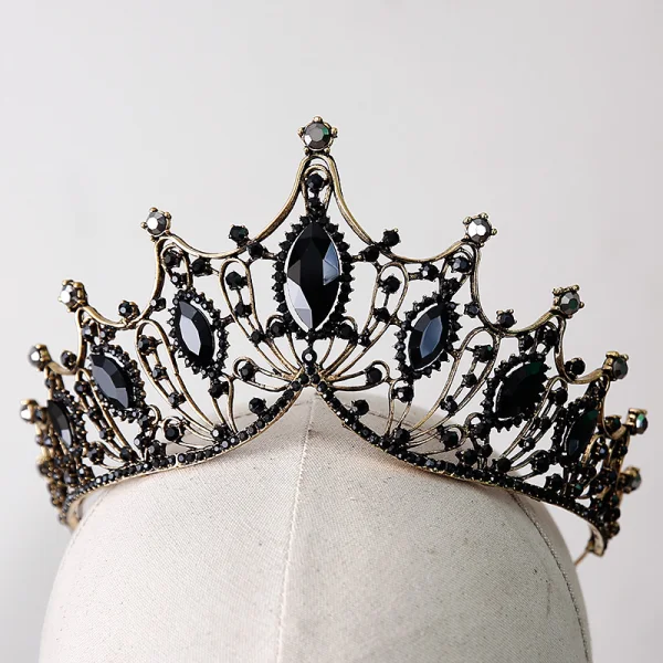 Vintage Barokowy Czarne Kryształ Złote Metal Tiara 2019 Stop Kutas Kolczyki Biżuteria Ślubna