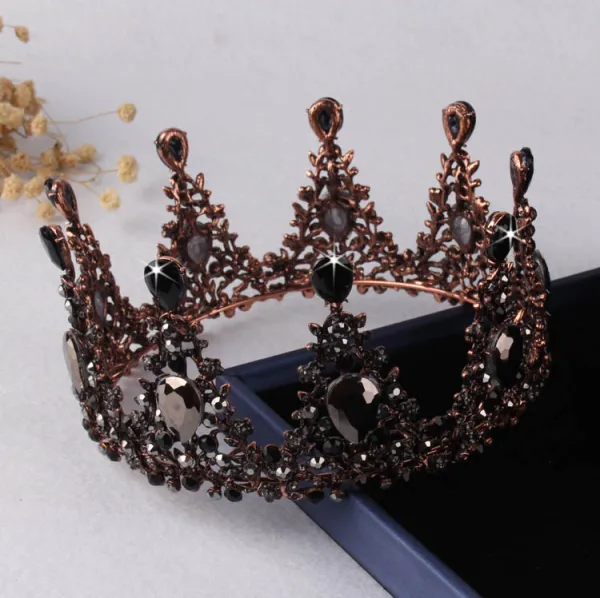 Vintage / Retro Baroque Black Crystal Rhinestone Bridal Jewelry 2019 Metal Tiara Earrings Necklace Wedding Accessories