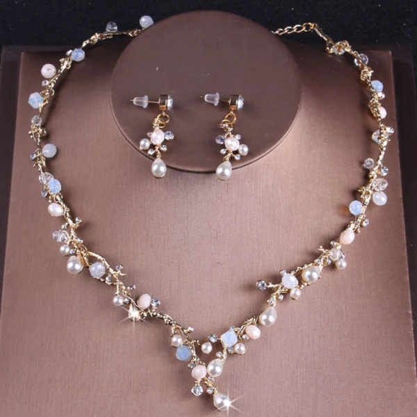Amazing / Unique Gold Wedding Accessories 2019 Metal Crystal Pearl Rhinestone Tiara Earrings Necklace Bridal Jewelry