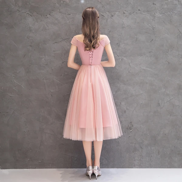 Abordable Perle Rose Robe Demoiselle D'honneur 2019 Princesse Thé Longueur Volants Robe Pour Mariage