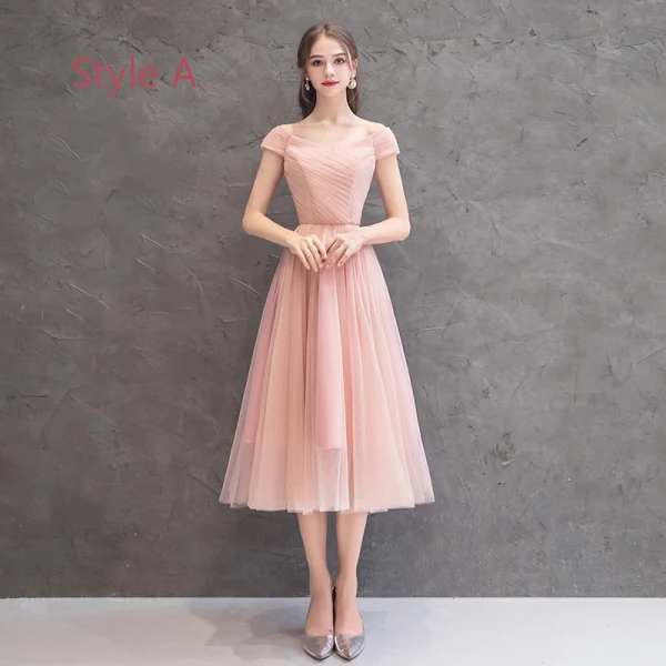 Abordable Perle Rose Robe Demoiselle D'honneur 2019 Princesse Thé Longueur Volants Robe Pour Mariage