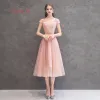 Abordable Perle Rose Robe Demoiselle D'honneur 2019 Princesse Thé Longueur Volants Robe Pour Mariage