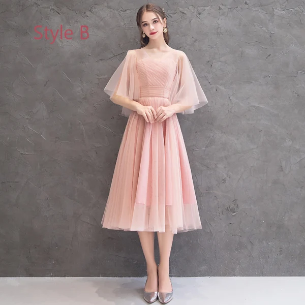 Abordable Perle Rose Robe Demoiselle D'honneur 2019 Princesse Thé Longueur Volants Robe Pour Mariage