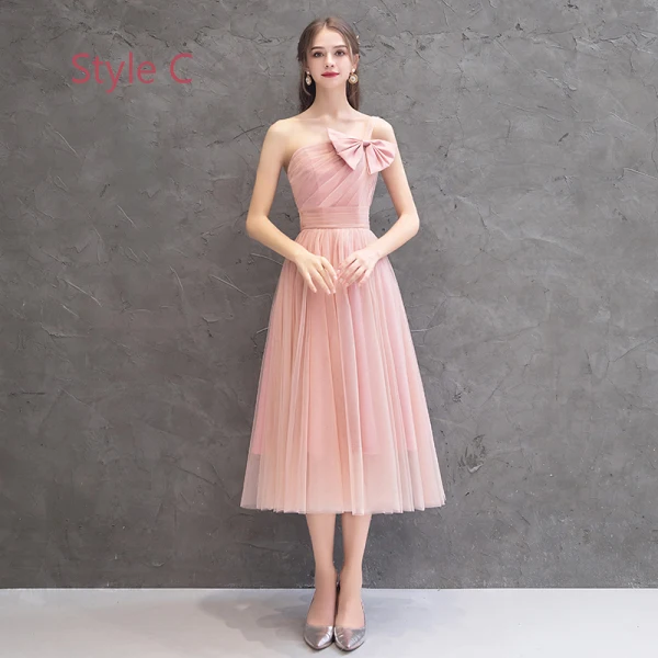 Abordable Perle Rose Robe Demoiselle D'honneur 2019 Princesse Thé Longueur Volants Robe Pour Mariage